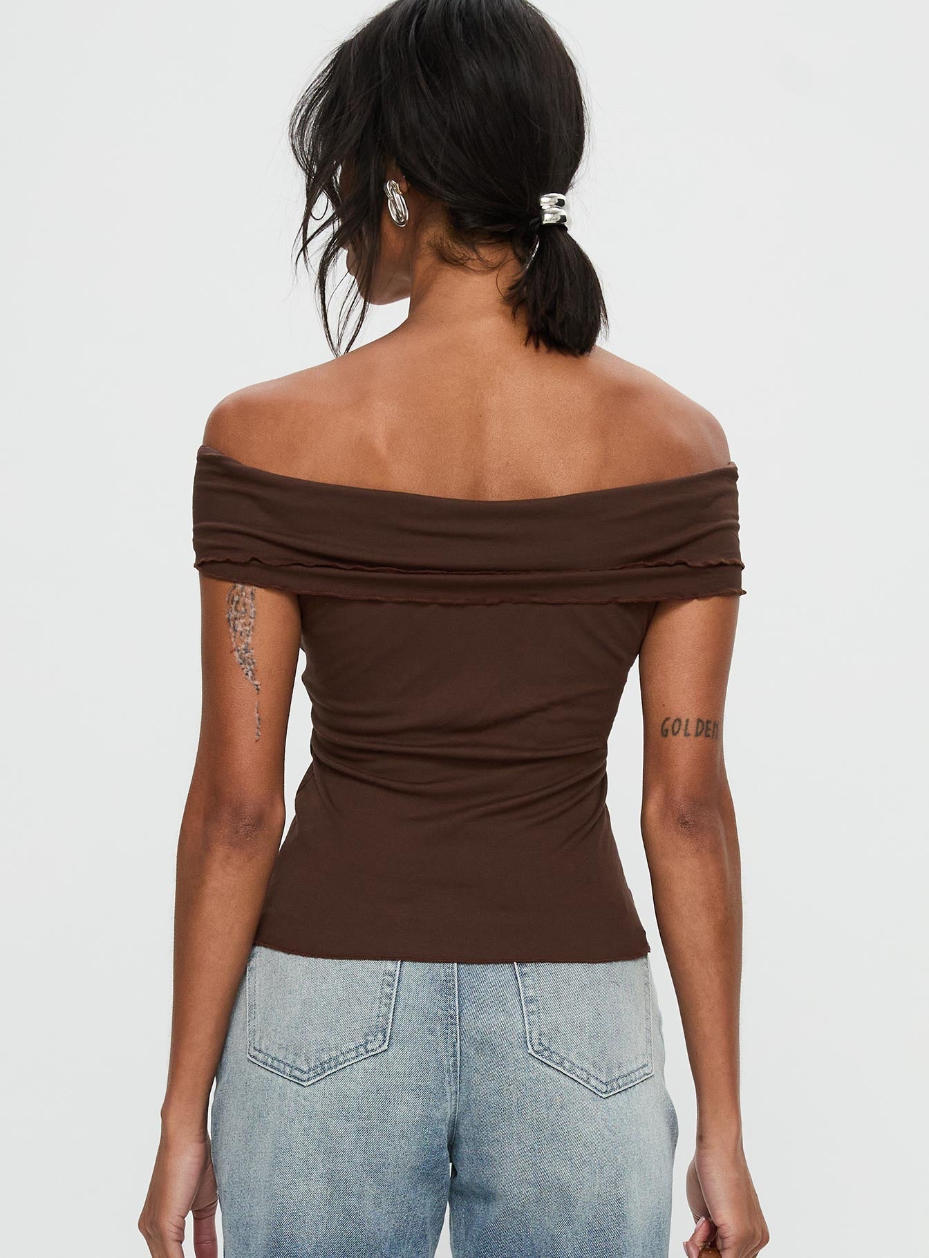 Suspiria Twist Off Shoulder Top Chocolate