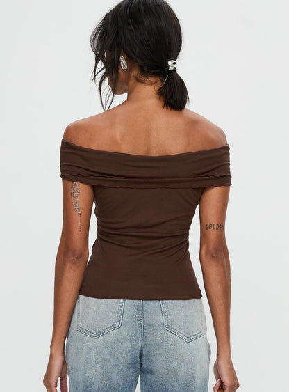 Suspiria Twist Off Shoulder Top Chocolate