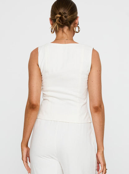 Zenda Linen Blend Top Off White