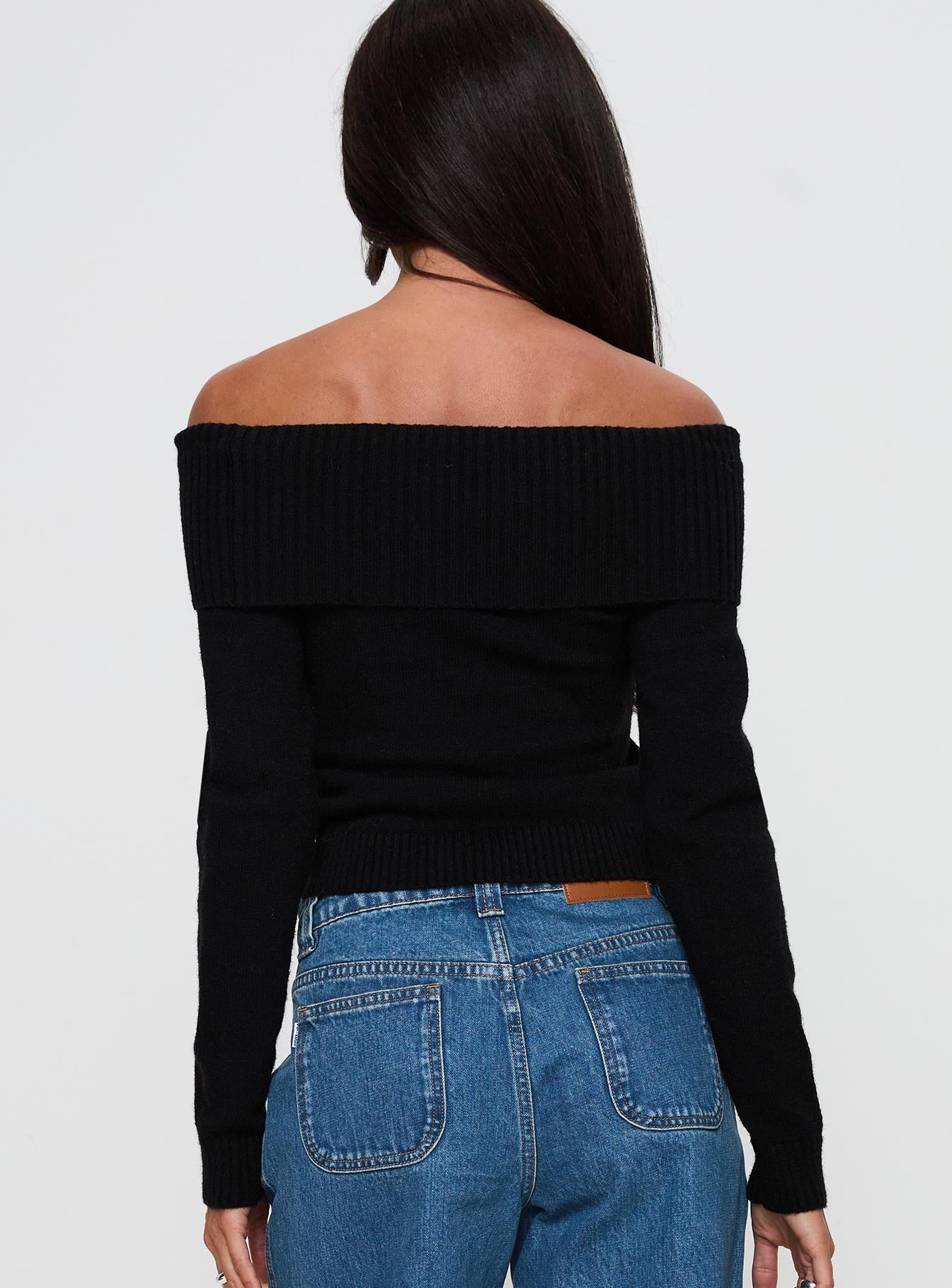 One For Me Off The Shoulder Long Sleeve Sweater Black