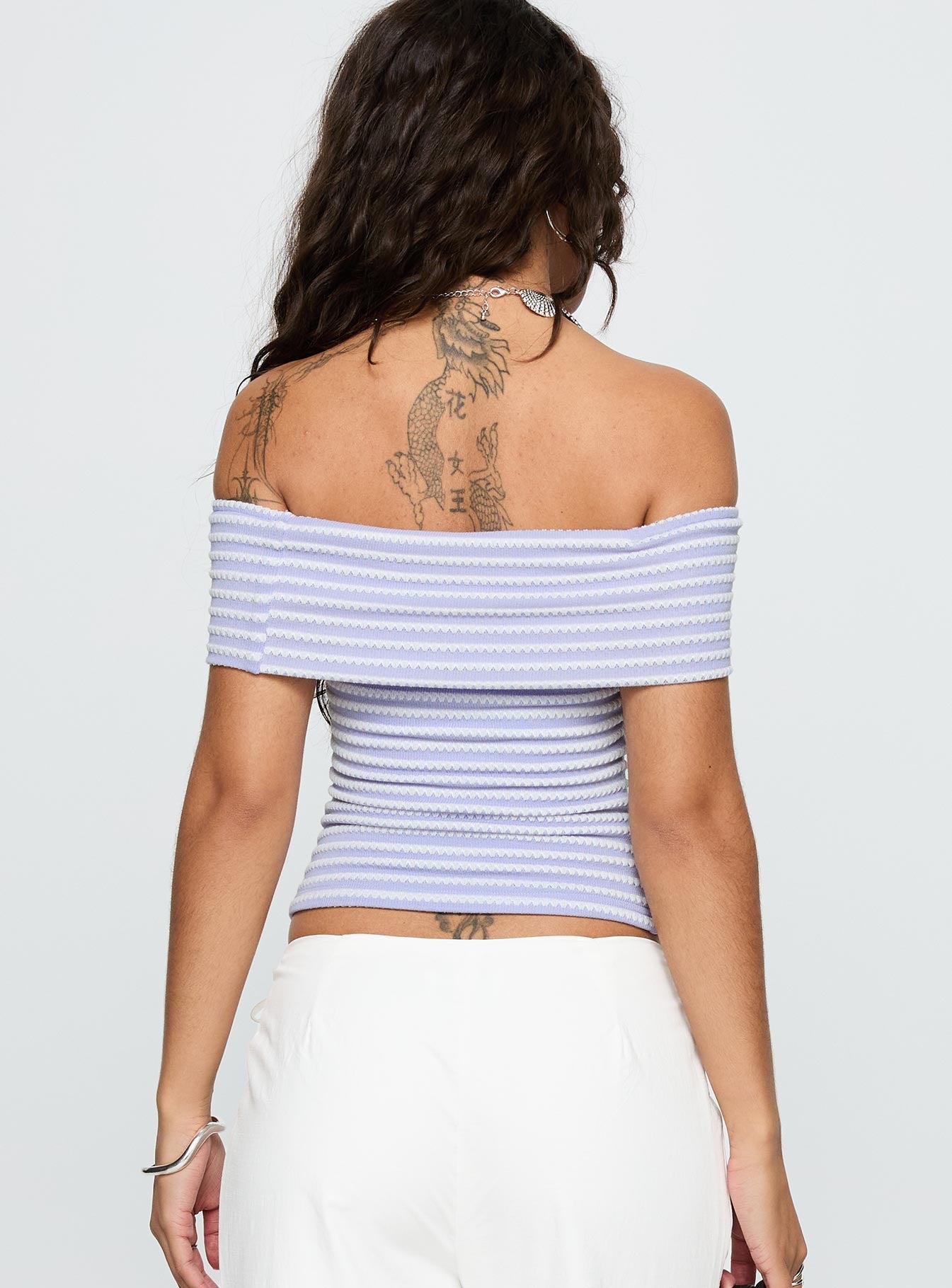 Ausha Off Shoulder Top Lilac Stripe