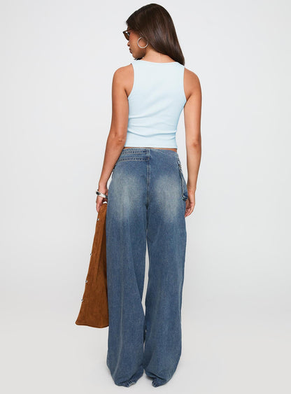 Paltrow Mid Rise Wide Leg Cargo Jeans Mid Blue Wash Petite