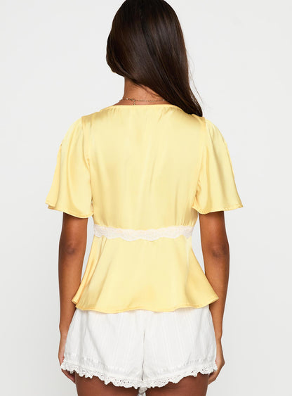 For The Summer Lace Trim Top Yellow