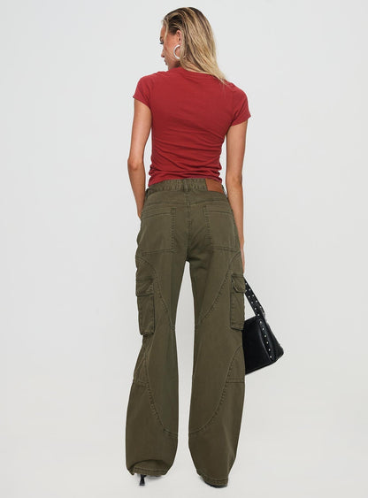 Ahstin Mid Rise Straight Leg Cargo Jeans Green Petite