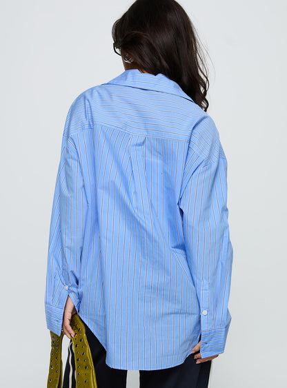 Kodhi Oversized Long Sleeve Top Blue Stripe