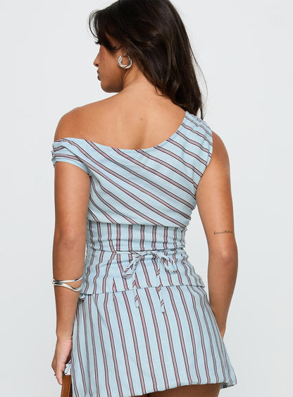 Del Rio Off The Shoulder Top Blue / Maroon