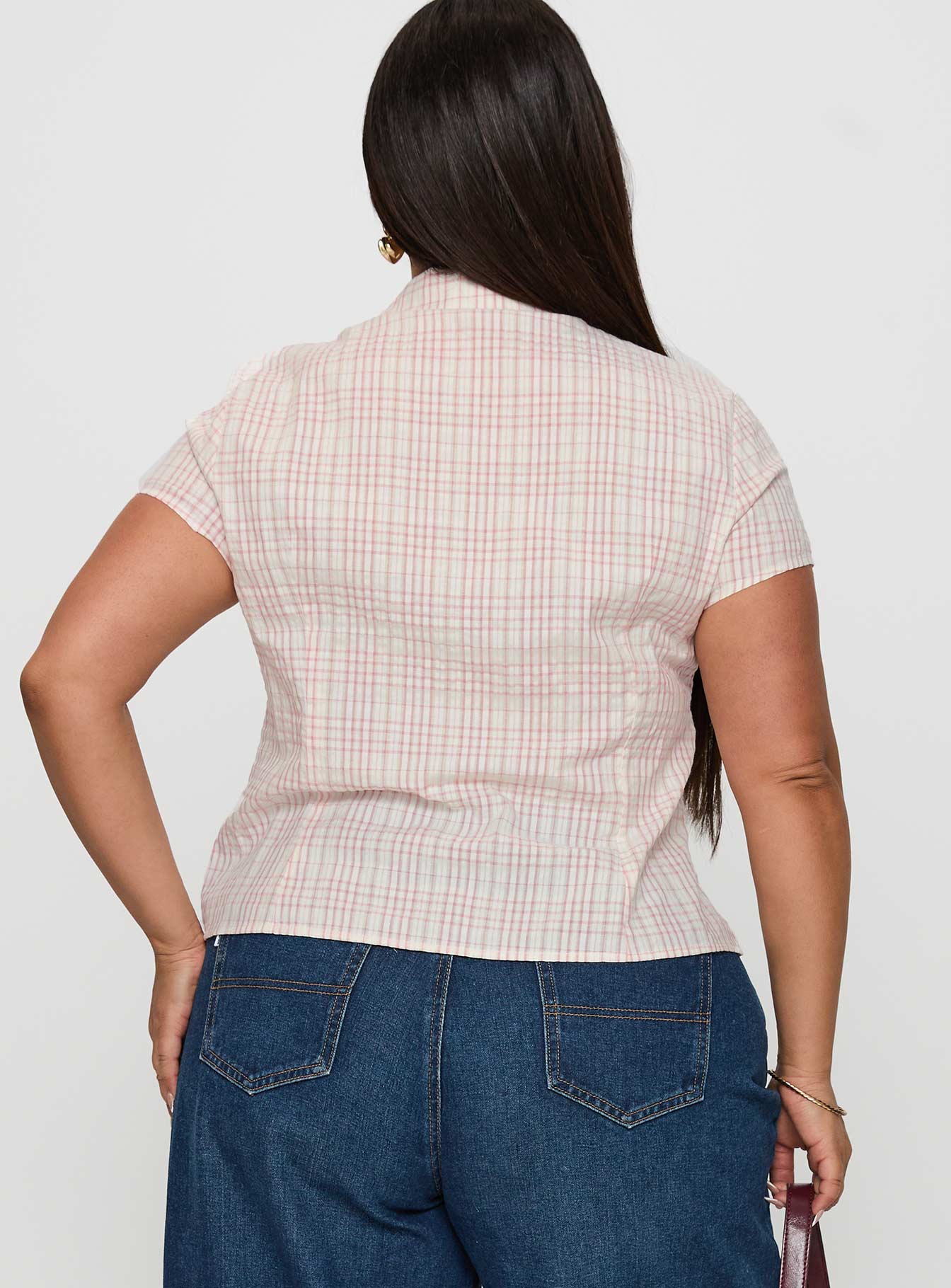 Cottesloe Blouse Top Pink Check Curve