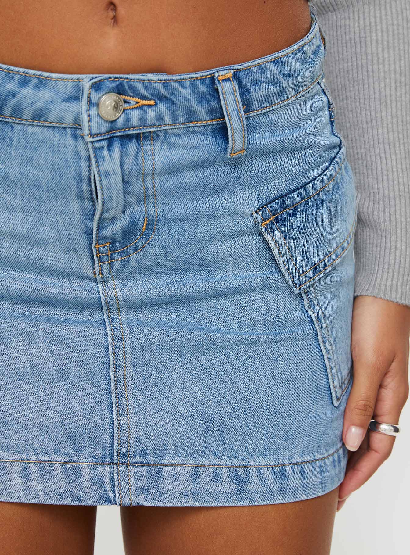 Zakai Cargo Denim Mini Skirt Ice Blue Petite