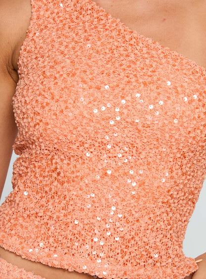 Zaraya Sequin One Shoulder Top Orange