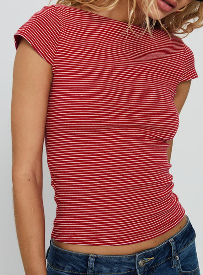 Nyren Low Back Boatneck Top Red Stripe