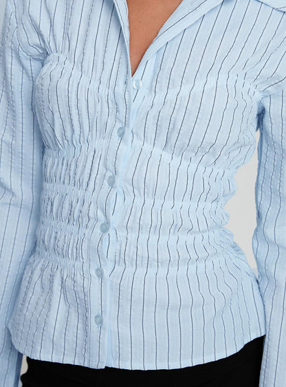 Liesel Shirred Long Sleeve Top Stripe