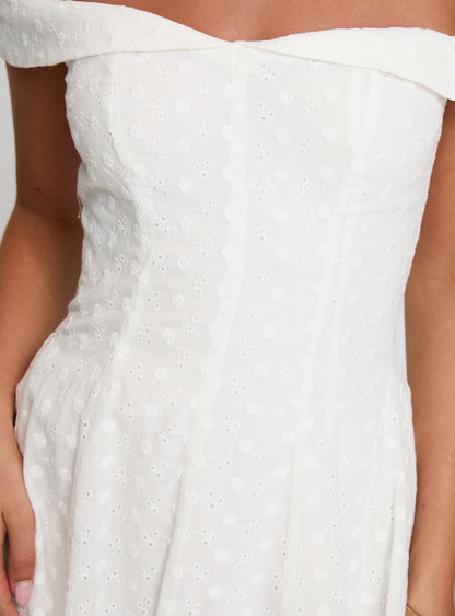 Rosebud Off The Shoulder Mini Dress White Petite
