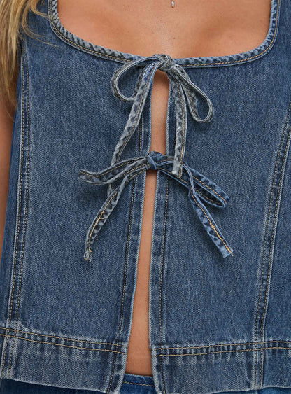 Stefenie Denim Tie Top Mid Wash