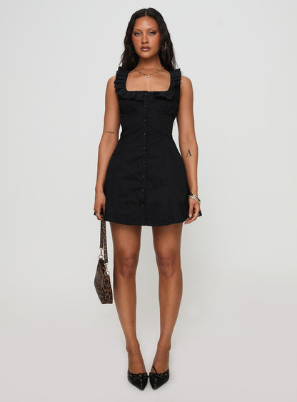 Oliveah Frill Mini Dress Black Petite