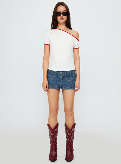 Kelsa Off Shoulder Contrast Trim Top White / Red