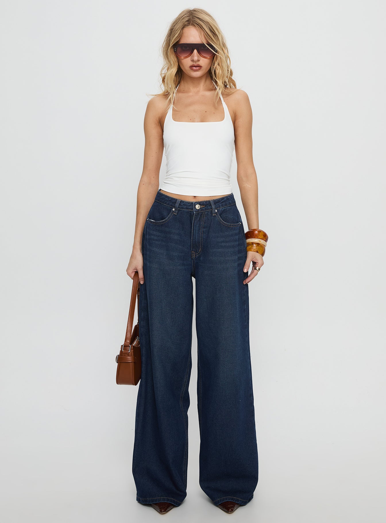 Naylor Mid Rise Wide Leg Jeans Mid Blue Denim Petite