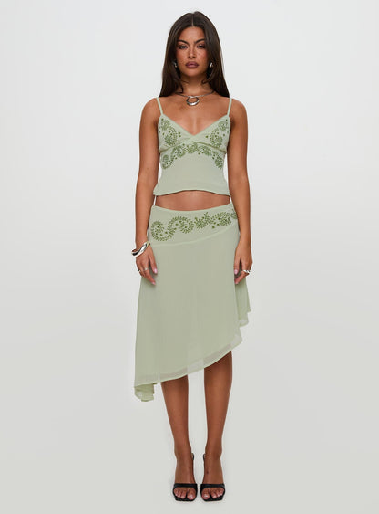 Pappilion Asymmetrical Midi Skirt Sage Petite