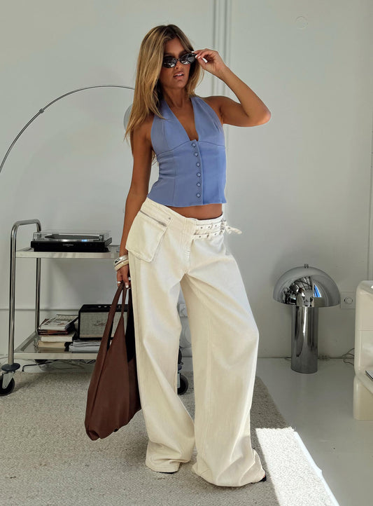 Paltrow Mid Rise Wide Leg Cargo Jeans Cream Petite