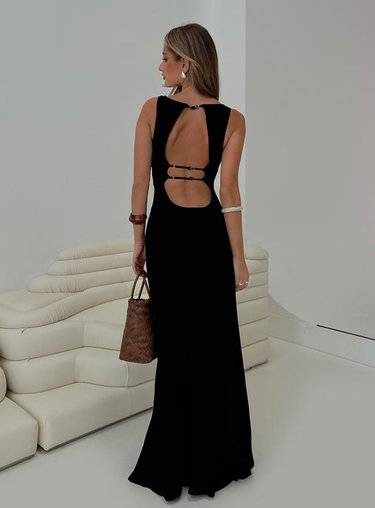 Ace Of Hearts Backless Maxi Dress Black Petite