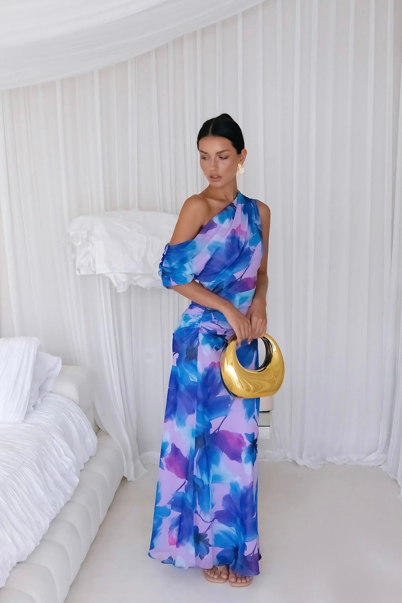 Midnight Palette Off Shoulder Maxi Dress Blue