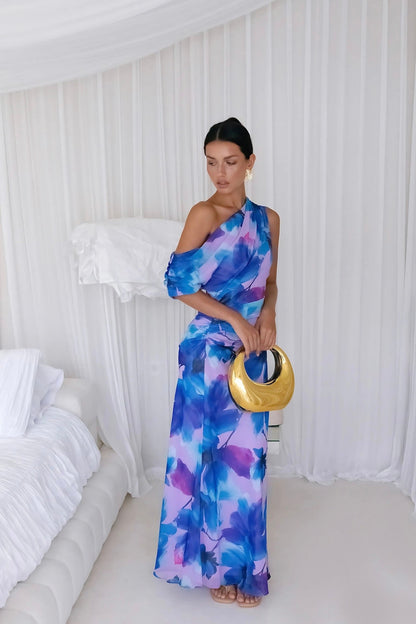 Midnight Palette Off Shoulder Maxi Dress Blue