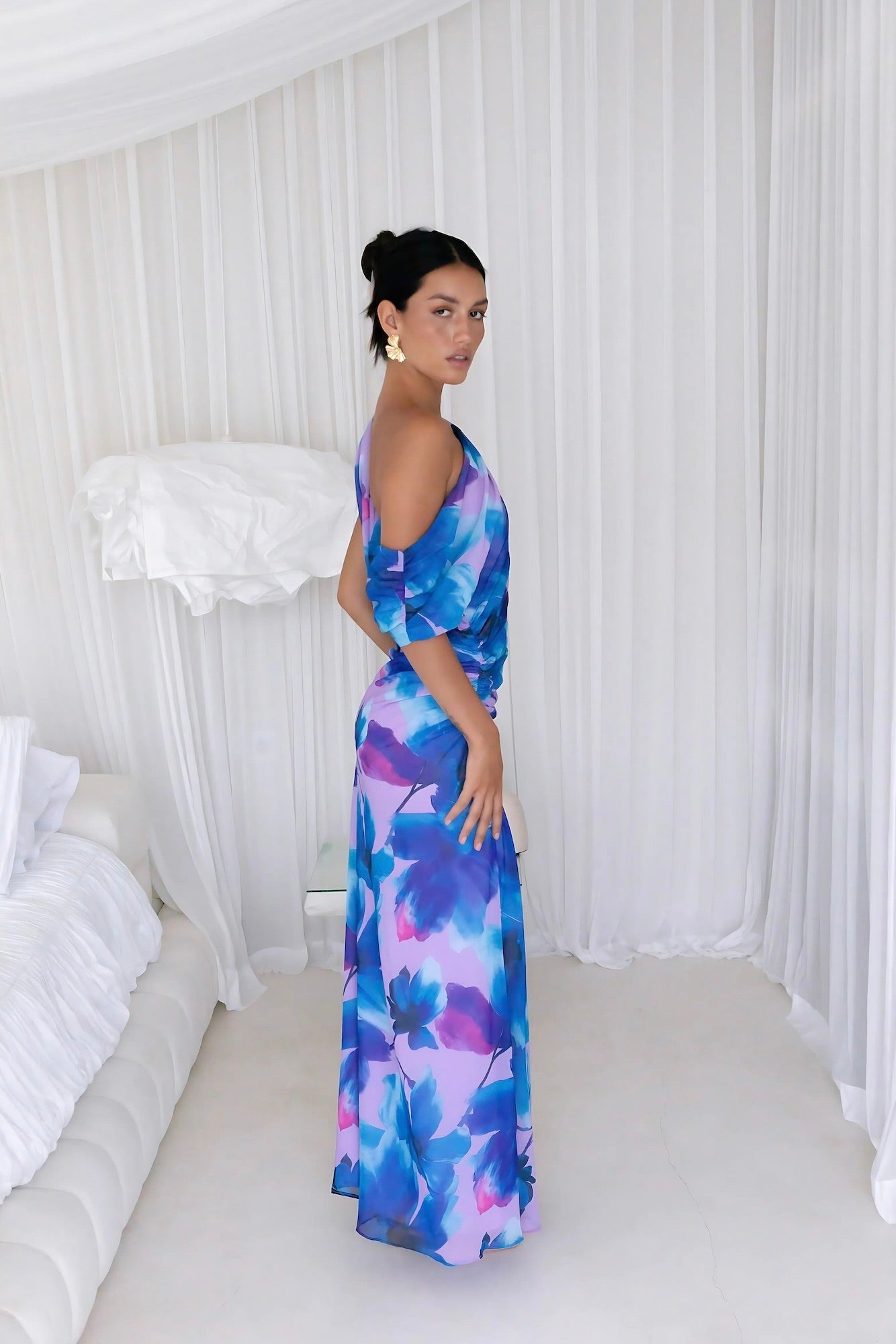 Midnight Palette Off Shoulder Maxi Dress Blue