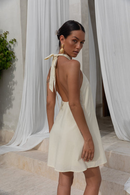 Coconut Sips Halter Mini Dress Yellow