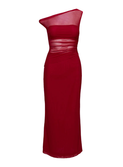 Aristocrat One Shoulder Mesh Set Red Petite