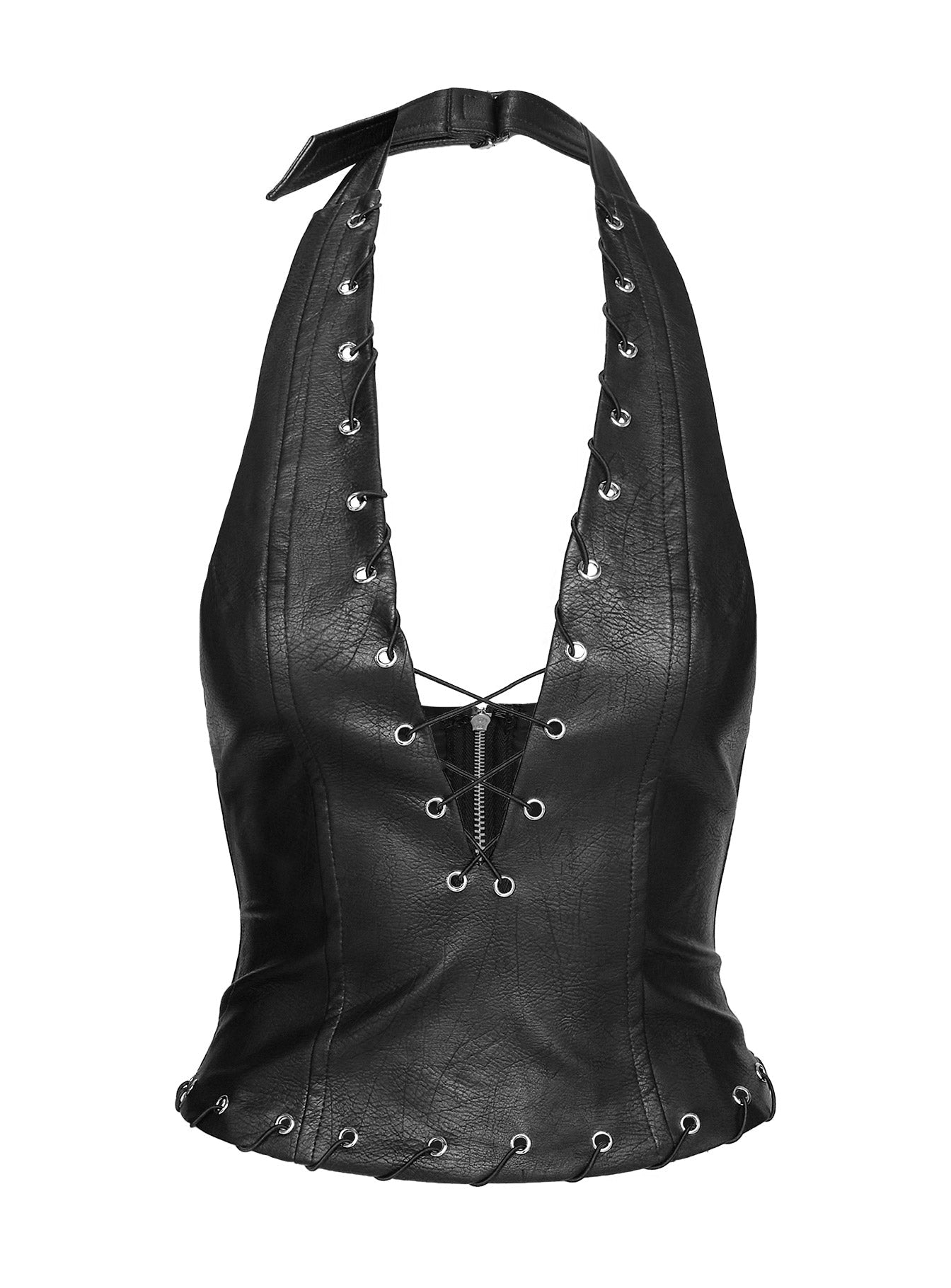 Captivated Faux Leather Halter Top Black