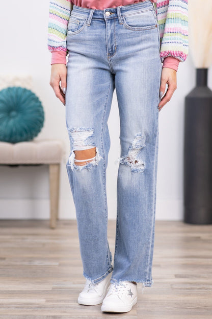 Judy Blue Distressed Knee Wide Leg Jeans