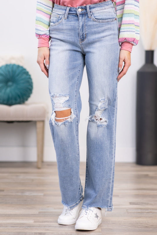 Judy Blue Distressed Knee Wide Leg Jeans