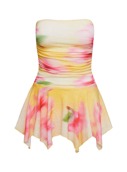 Minxie Strapless Playsuit Yellow / Pink Petite