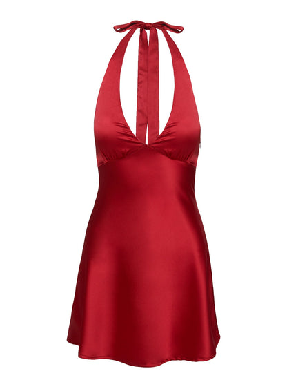 Pelagia Halter Scarf Tie Mini Dress Red Petite