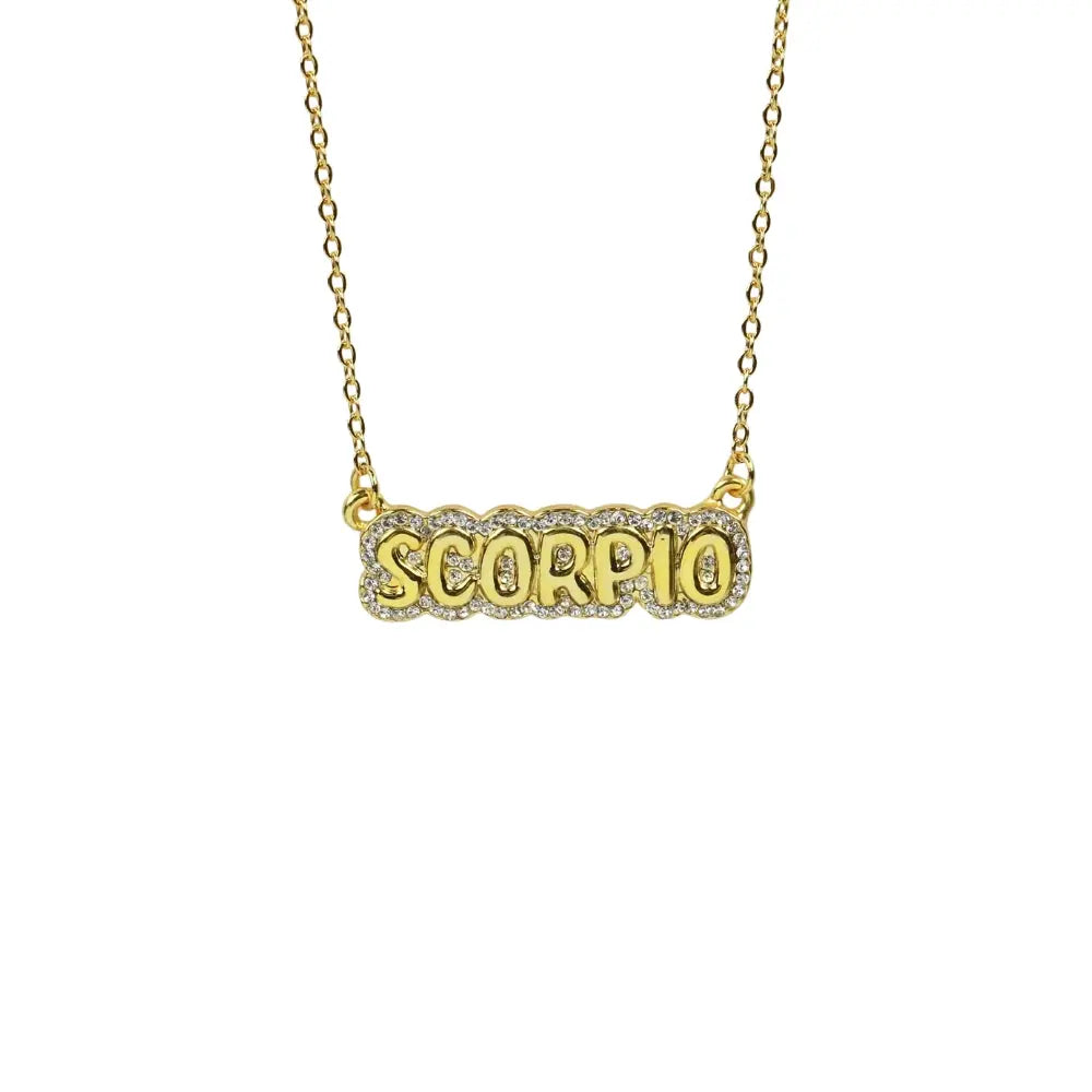 Zodiac Sign Bubble Font Crystal Necklace