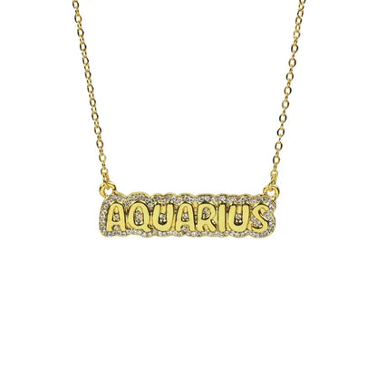 Zodiac Sign Bubble Font Crystal Necklace