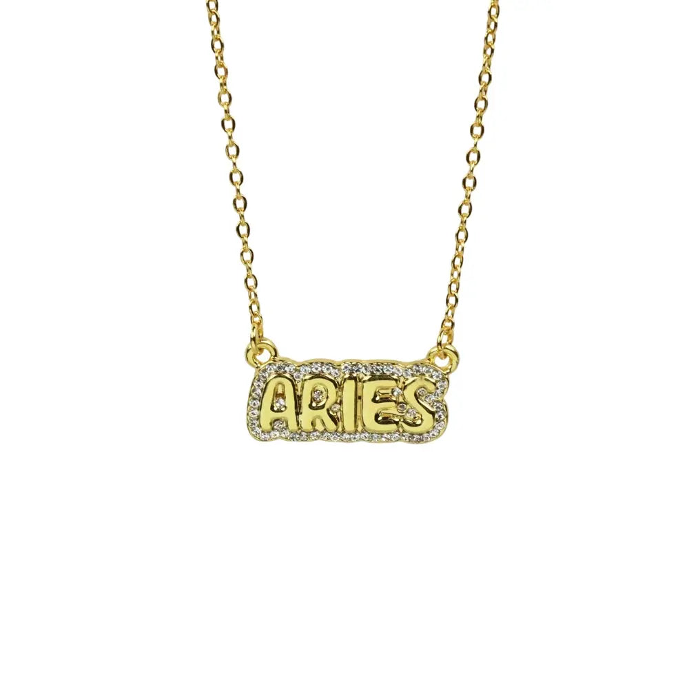 Zodiac Sign Bubble Font Crystal Necklace
