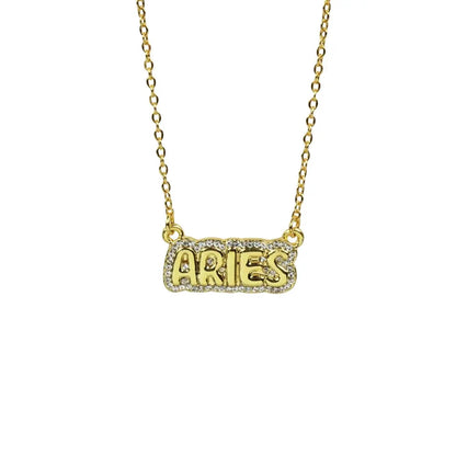 Zodiac Sign Bubble Font Crystal Necklace