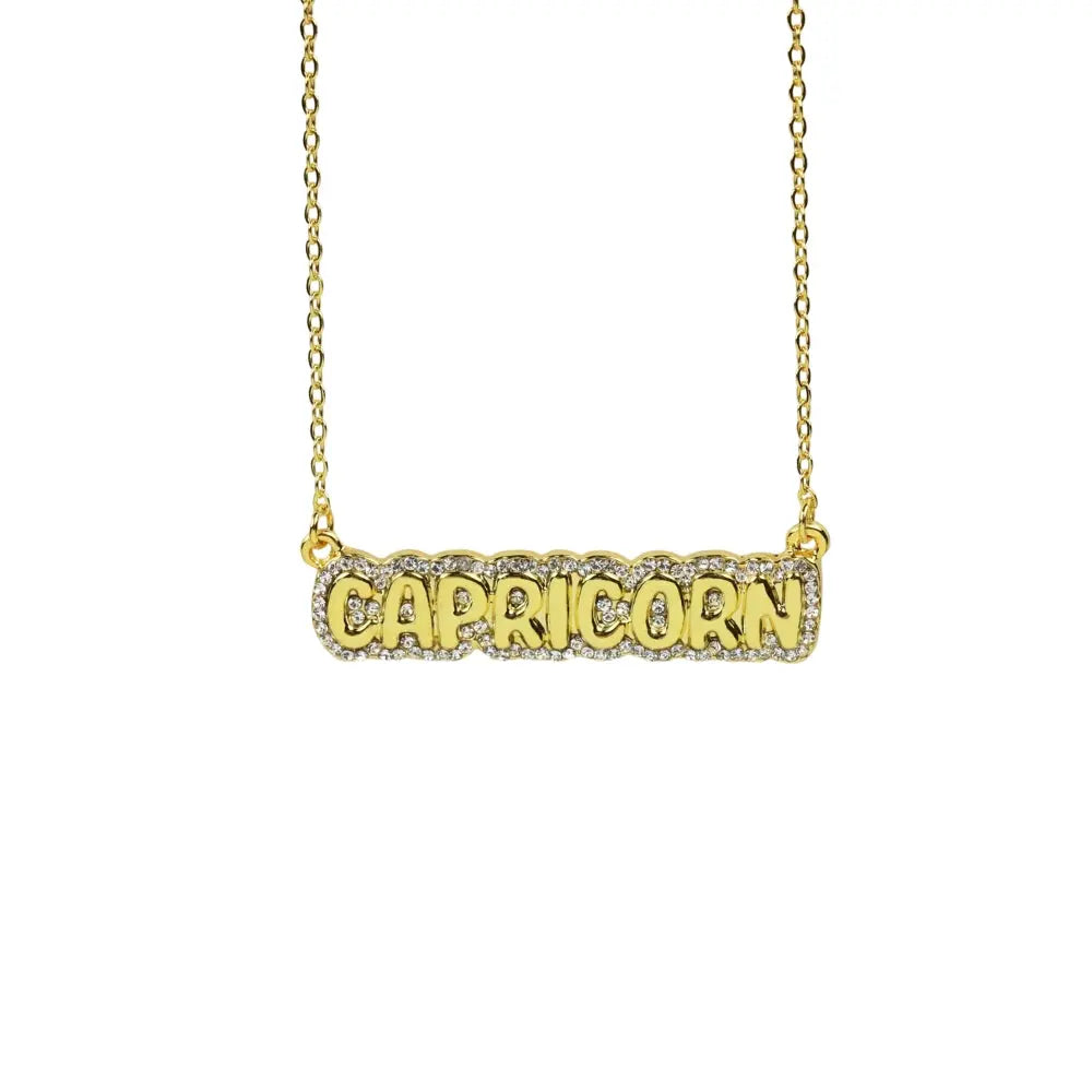 Zodiac Sign Bubble Font Crystal Necklace