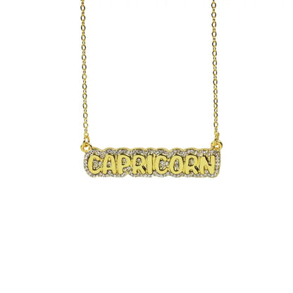 Zodiac Sign Bubble Font Crystal Necklace