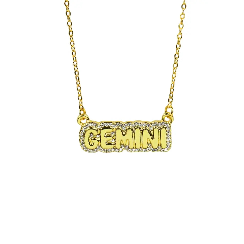 Zodiac Sign Bubble Font Crystal Necklace