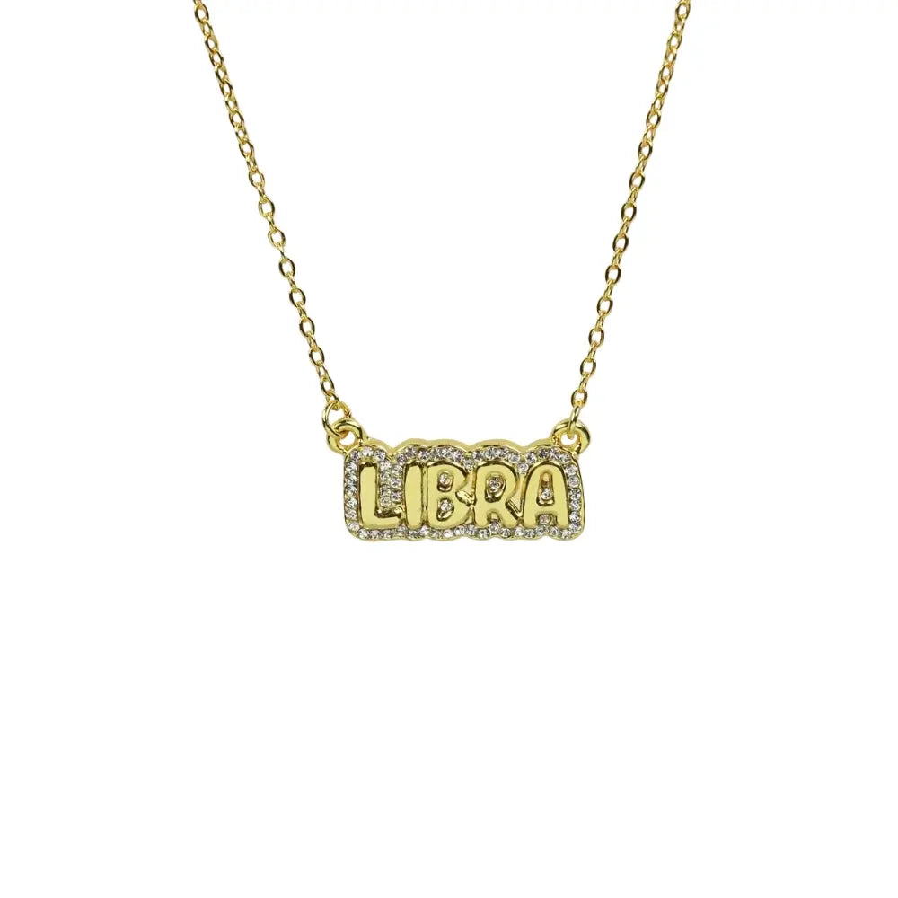 Zodiac Sign Bubble Font Crystal Necklace