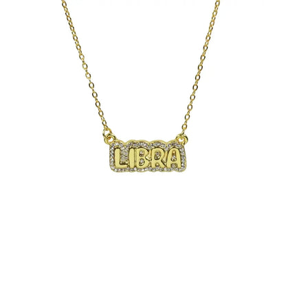 Zodiac Sign Bubble Font Crystal Necklace