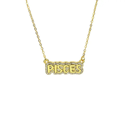Zodiac Sign Bubble Font Crystal Necklace