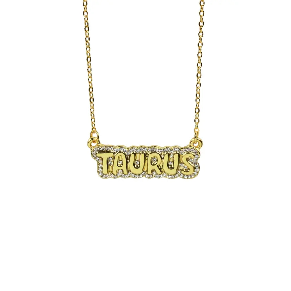 Zodiac Sign Bubble Font Crystal Necklace