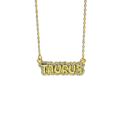 Zodiac Sign Bubble Font Crystal Necklace
