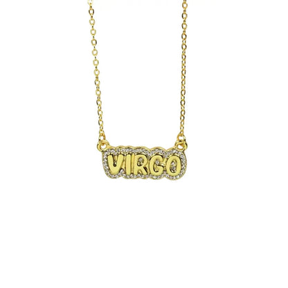 Zodiac Sign Bubble Font Crystal Necklace