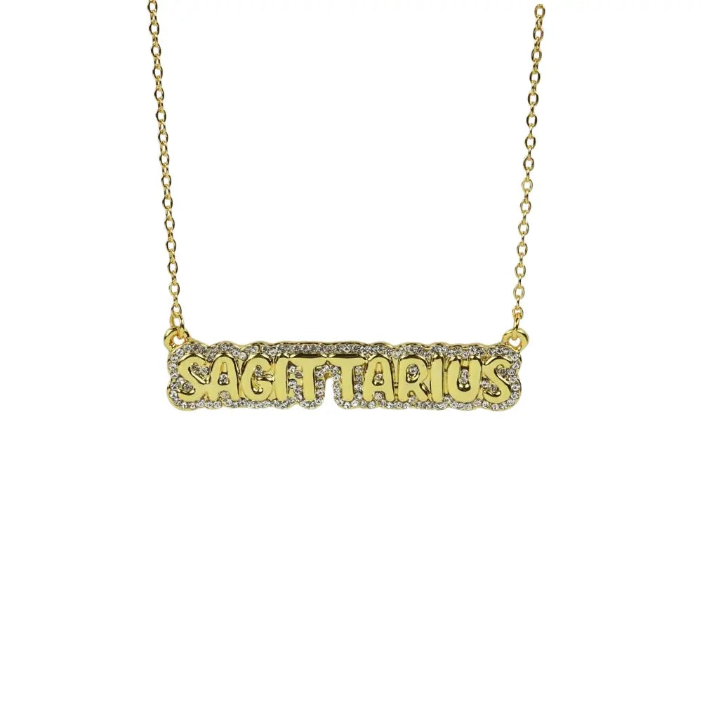 Zodiac Sign Bubble Font Crystal Necklace