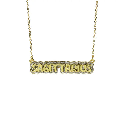 Zodiac Sign Bubble Font Crystal Necklace