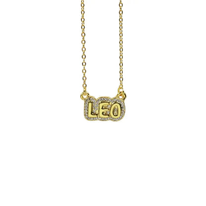 Zodiac Sign Bubble Font Crystal Necklace